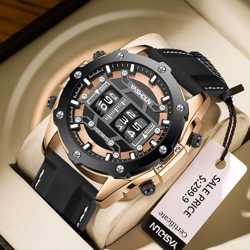Leather Watch Band Men - Montre numérique créative à quartz pour